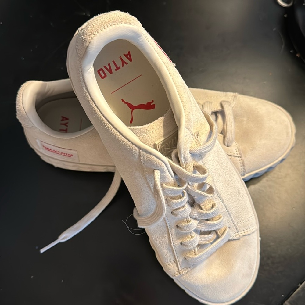Puma. ..off white suede sneakers.  puma.act.aytao. Worn once ..